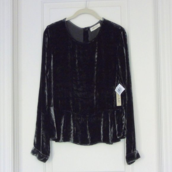 Bella Dahl Crushed Velvet & Silk Top with Peplum in Pewter Size M New with Tags - Picture 1 of 6